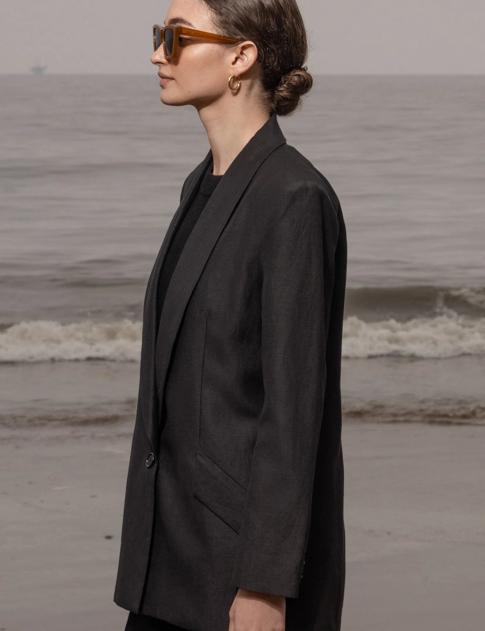 Zelda Blazer - Noir Silk & Hemp - Heidi Merrick
