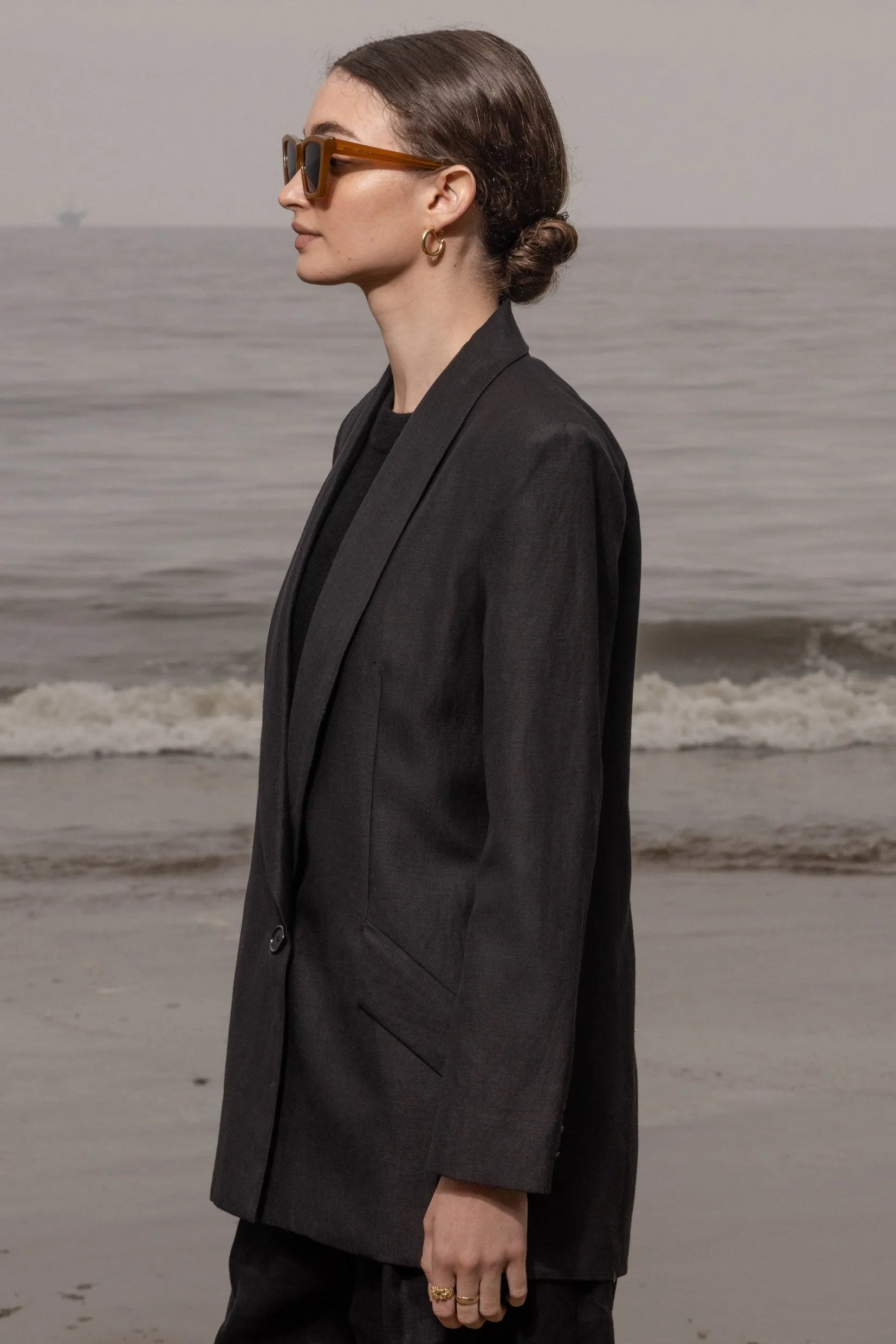 Zelda Blazer - Noir Silk & Hemp - Heidi Merrick