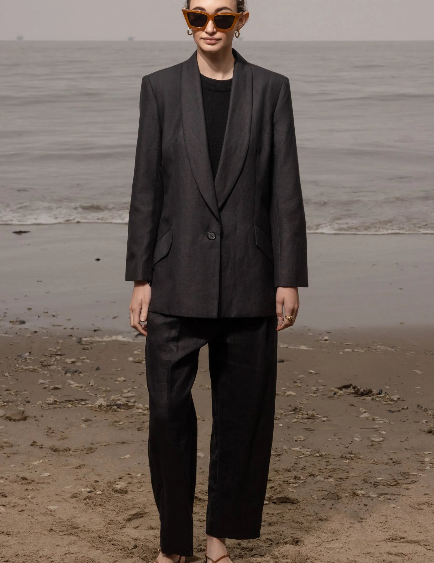 Zelda Blazer - Noir Silk & Hemp - Heidi Merrick