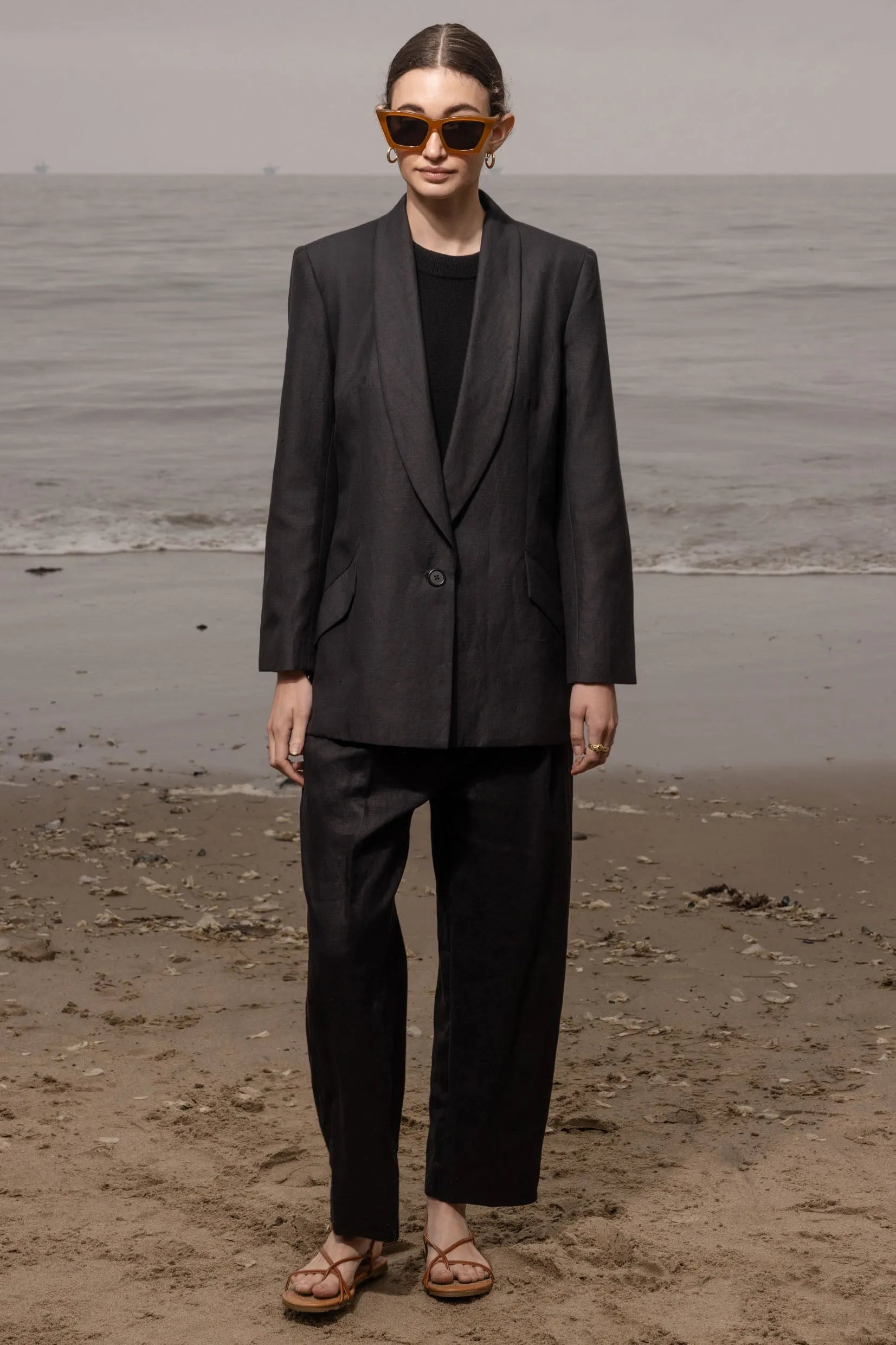 Zelda Blazer - Noir Silk & Hemp - Heidi Merrick