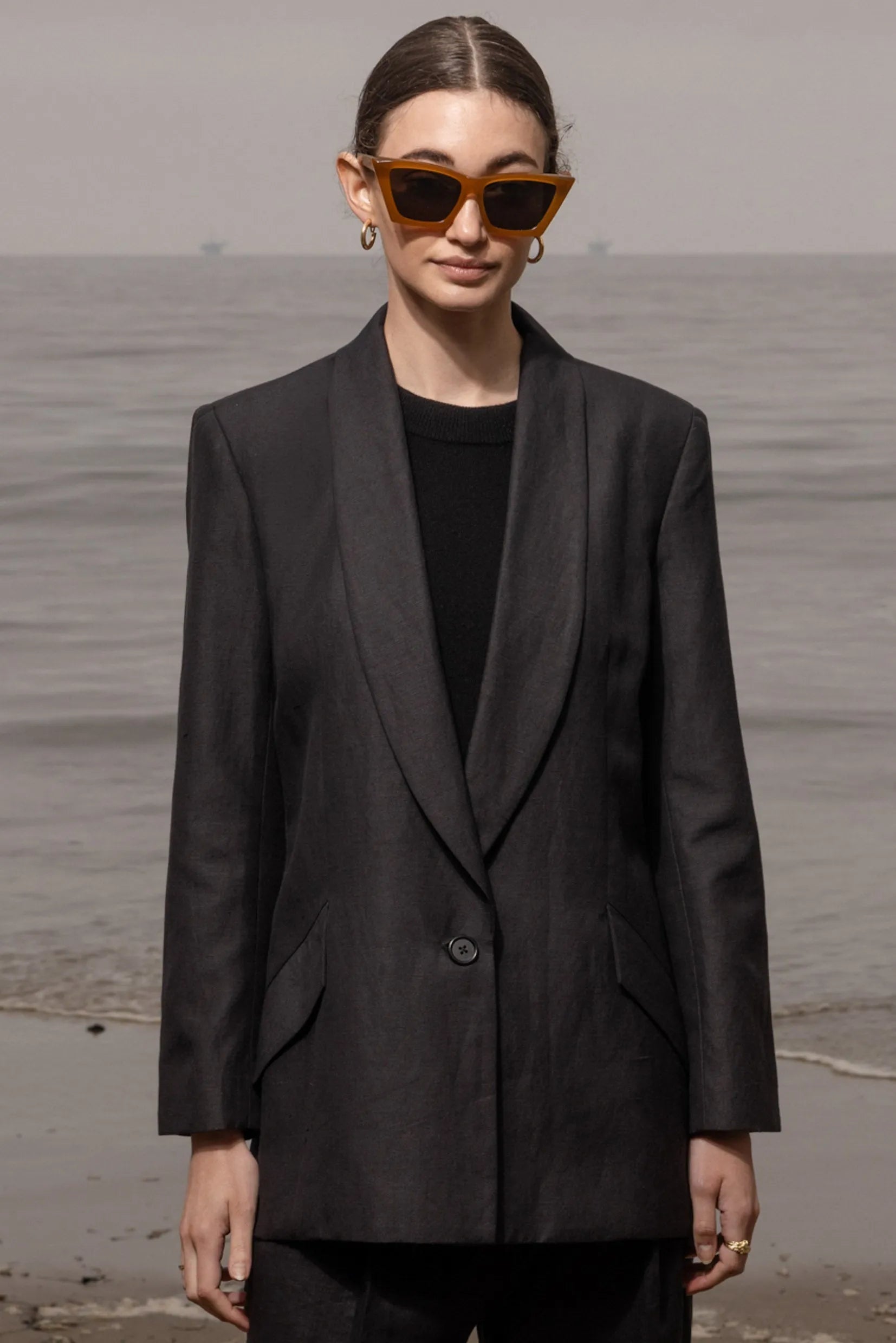 Zelda Blazer - Noir Silk & Hemp - Heidi Merrick