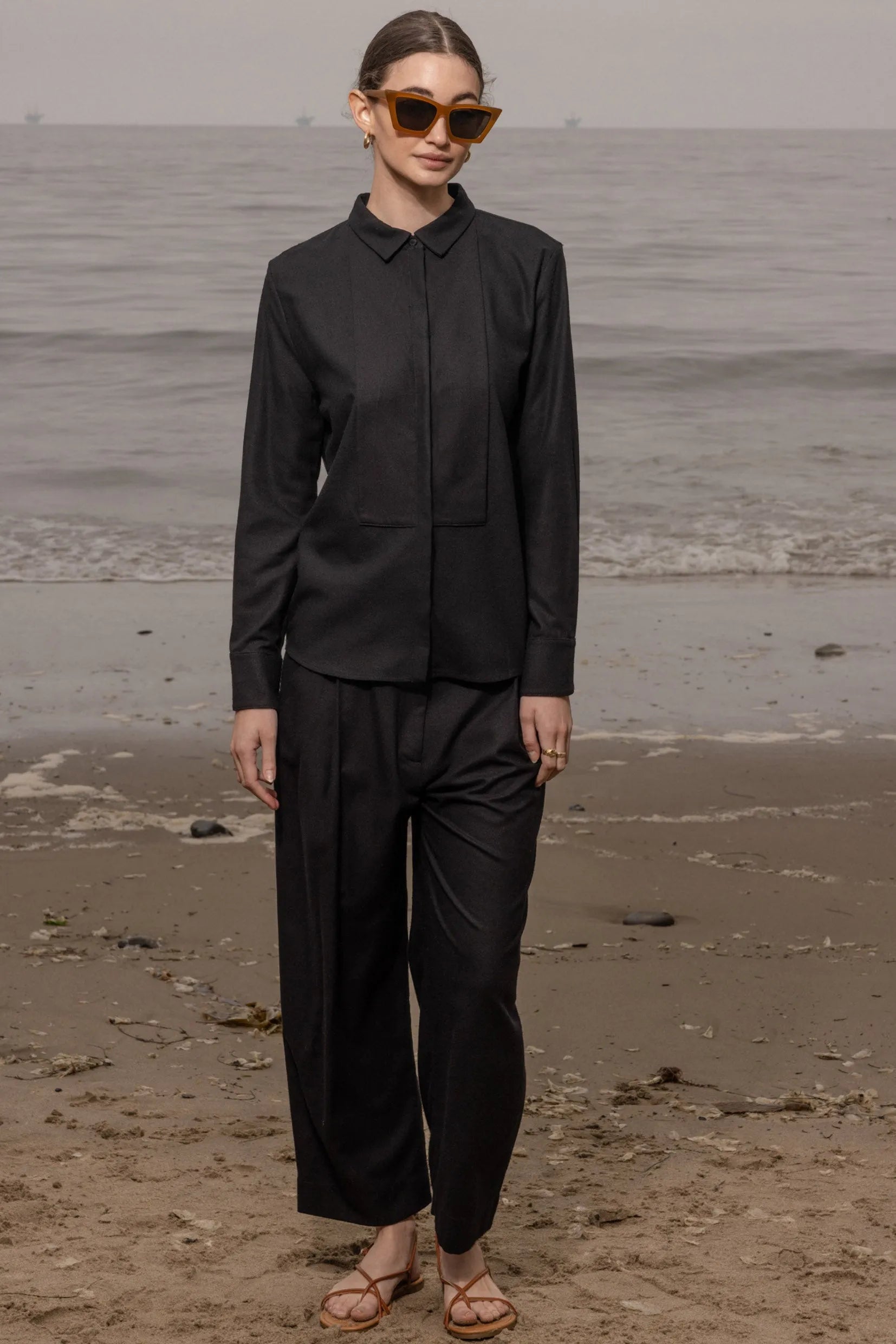 Ami Tux Top - Noir Silk Noil - Heidi Merrick