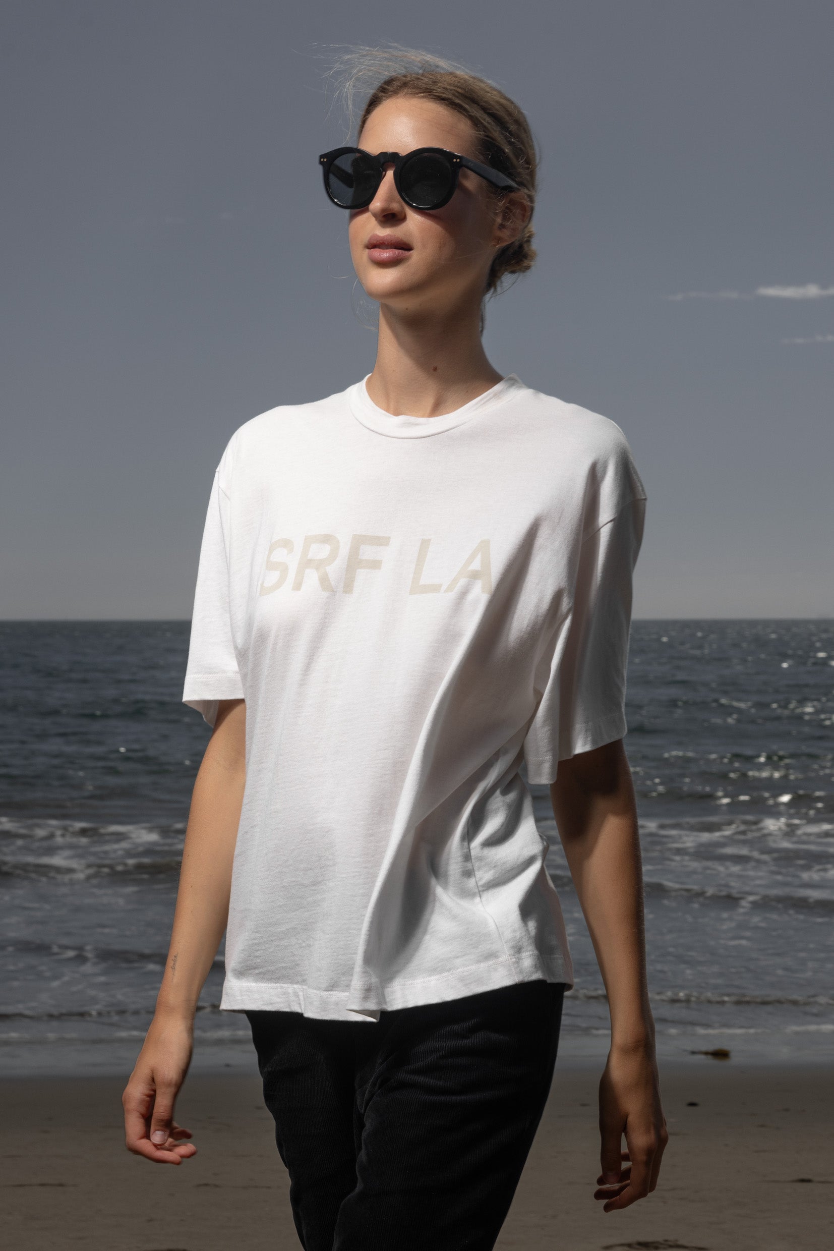 SRF LA Mustache Tee - Antique Cream on White - Heidi Merrick