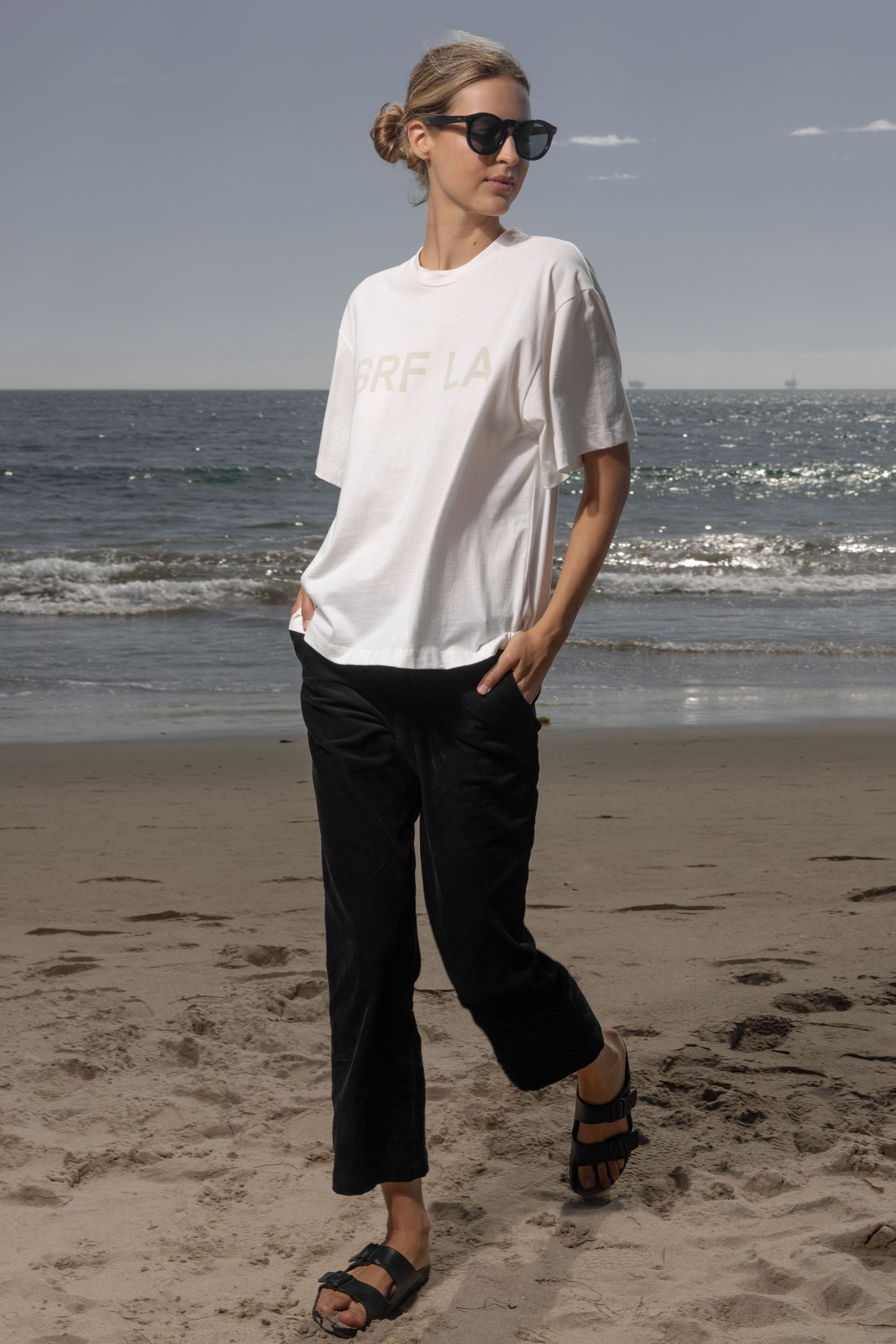 SRF LA Mustache Tee - Antique Cream on White - Heidi Merrick