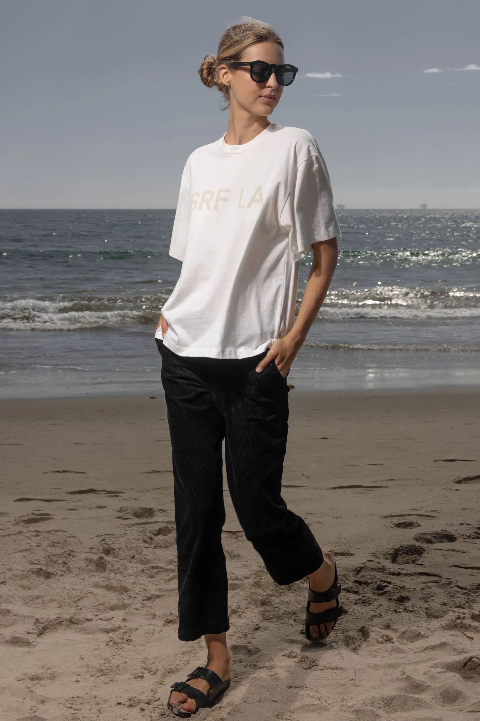 SRF LA Mustache Tee - Antique Cream on White - Heidi Merrick