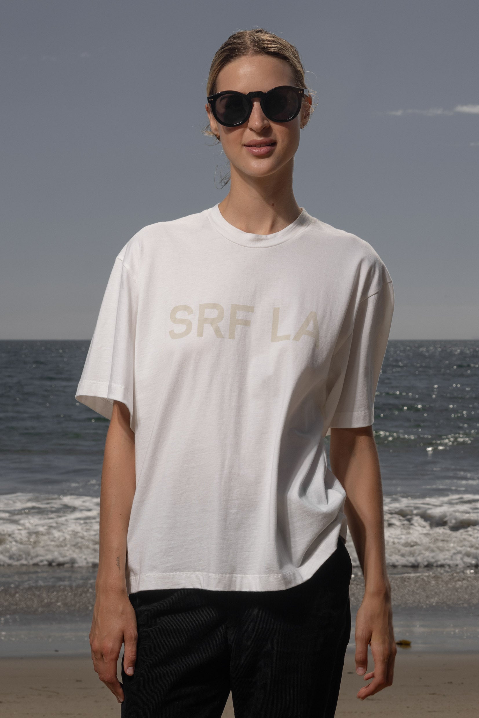 SRF LA Mustache Tee - Antique Cream on White - Heidi Merrick