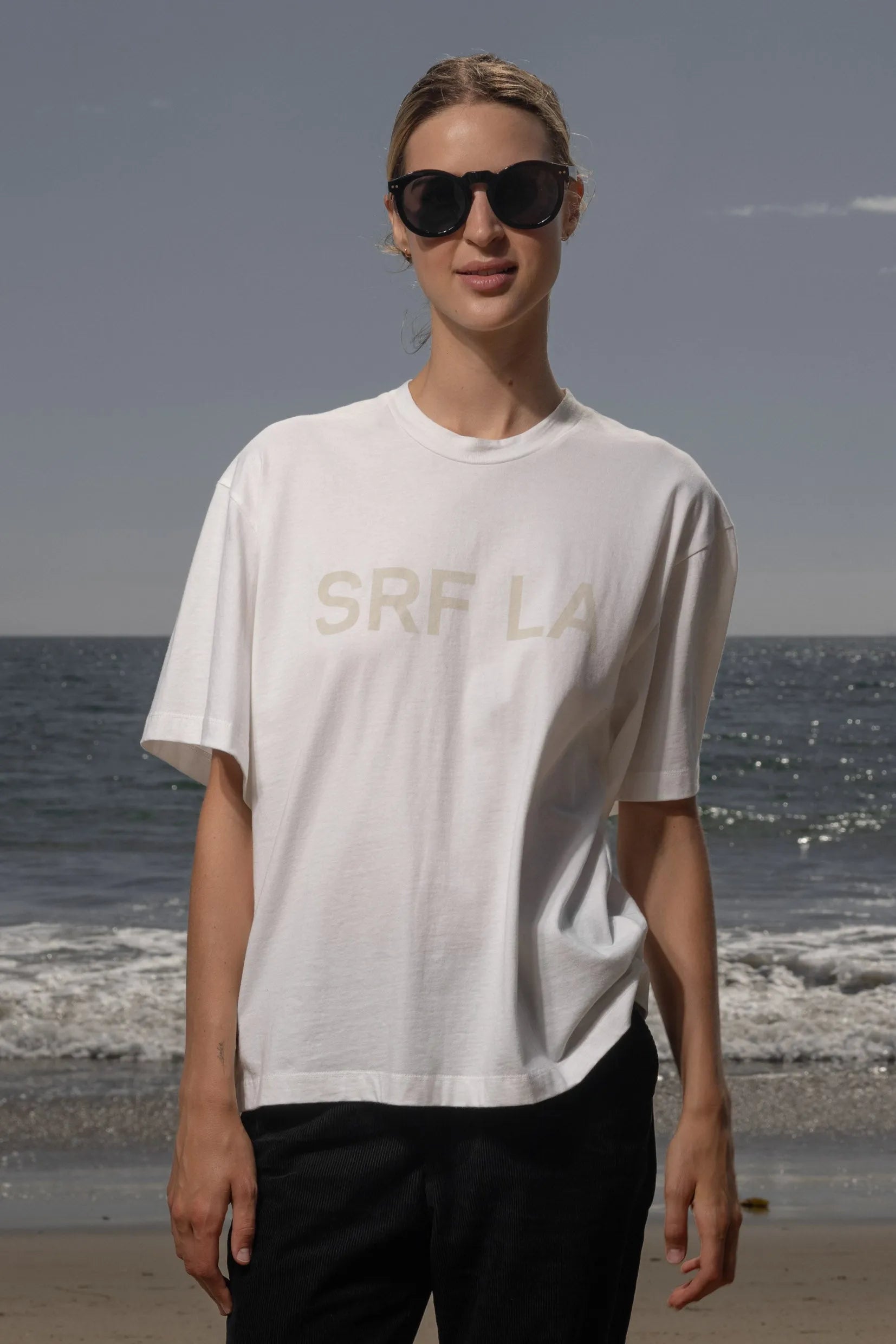 SRF LA Mustache Tee - Antique Cream on White - Heidi Merrick