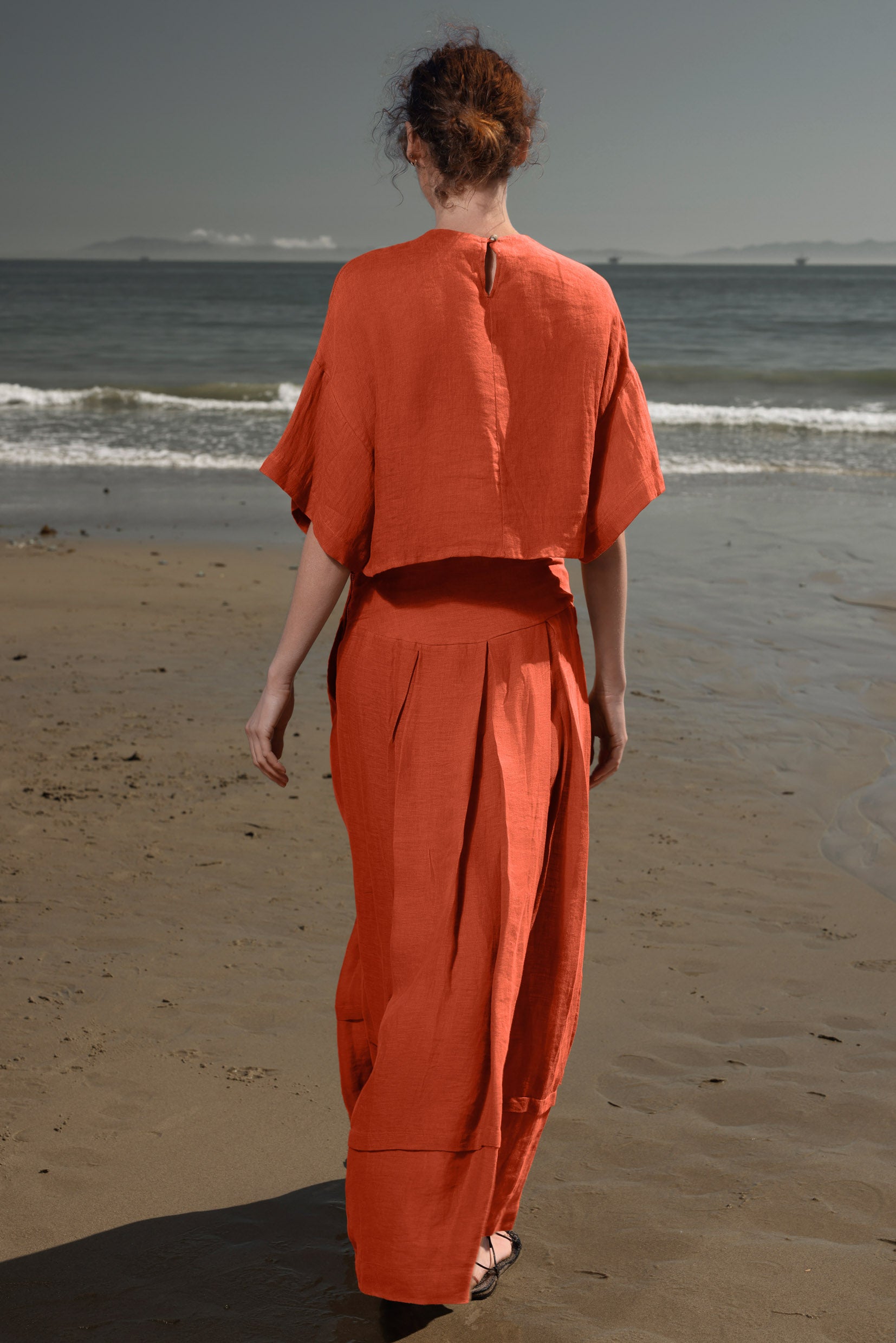 Marbella Skirt - Vermilion Tissue Linen - Heidi Merrick