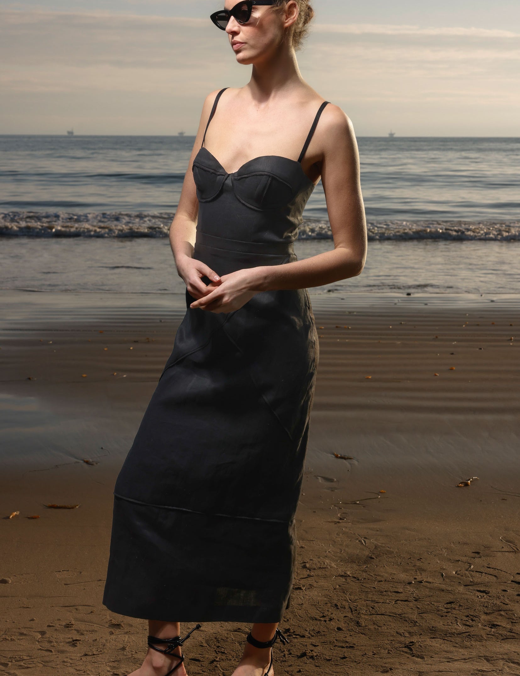 Gia Dress - Black Linen - Heidi Merrick