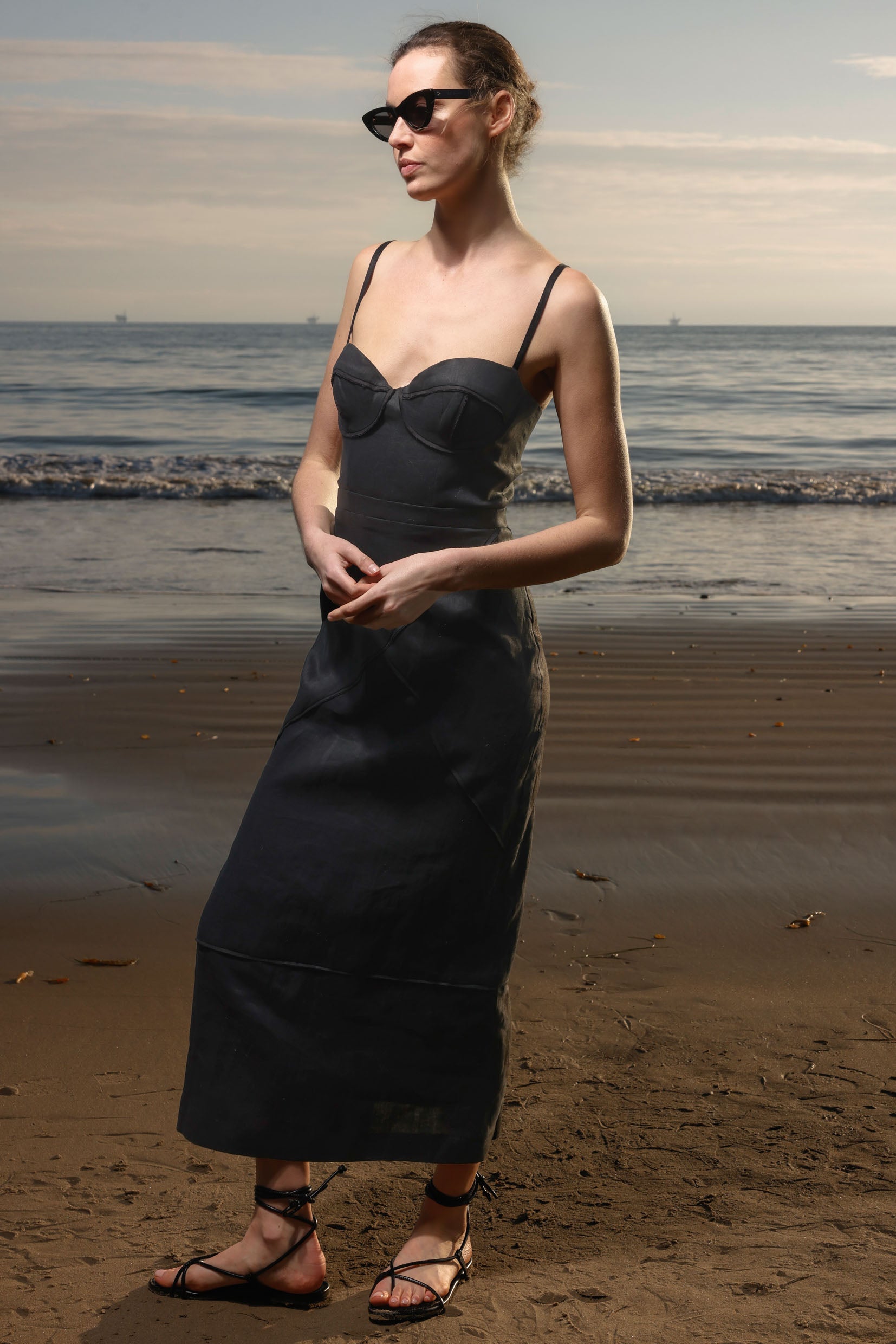 Gia Dress - Black Linen - Heidi Merrick