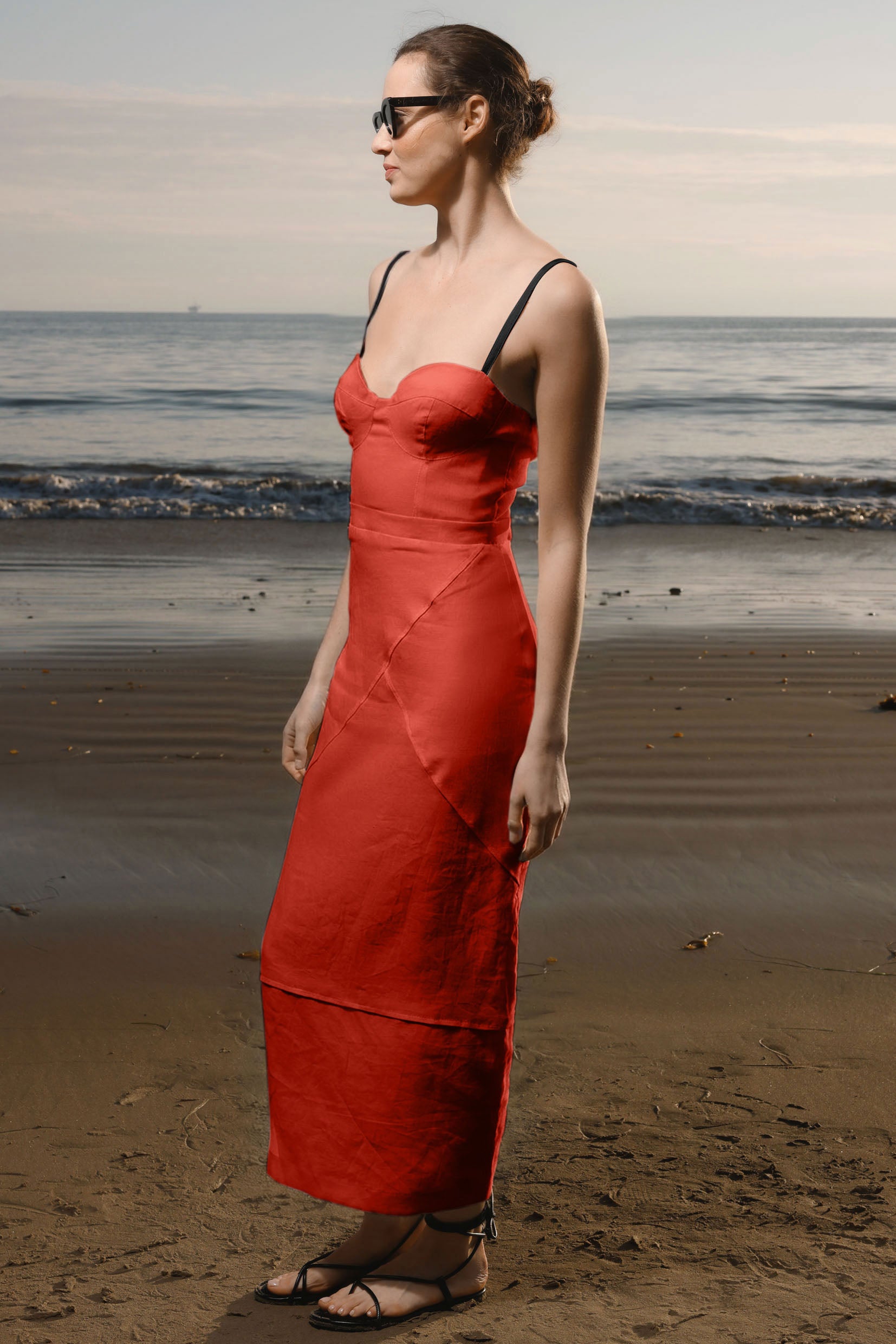 Gia Dress - Vermilion Linen - Heidi Merrick