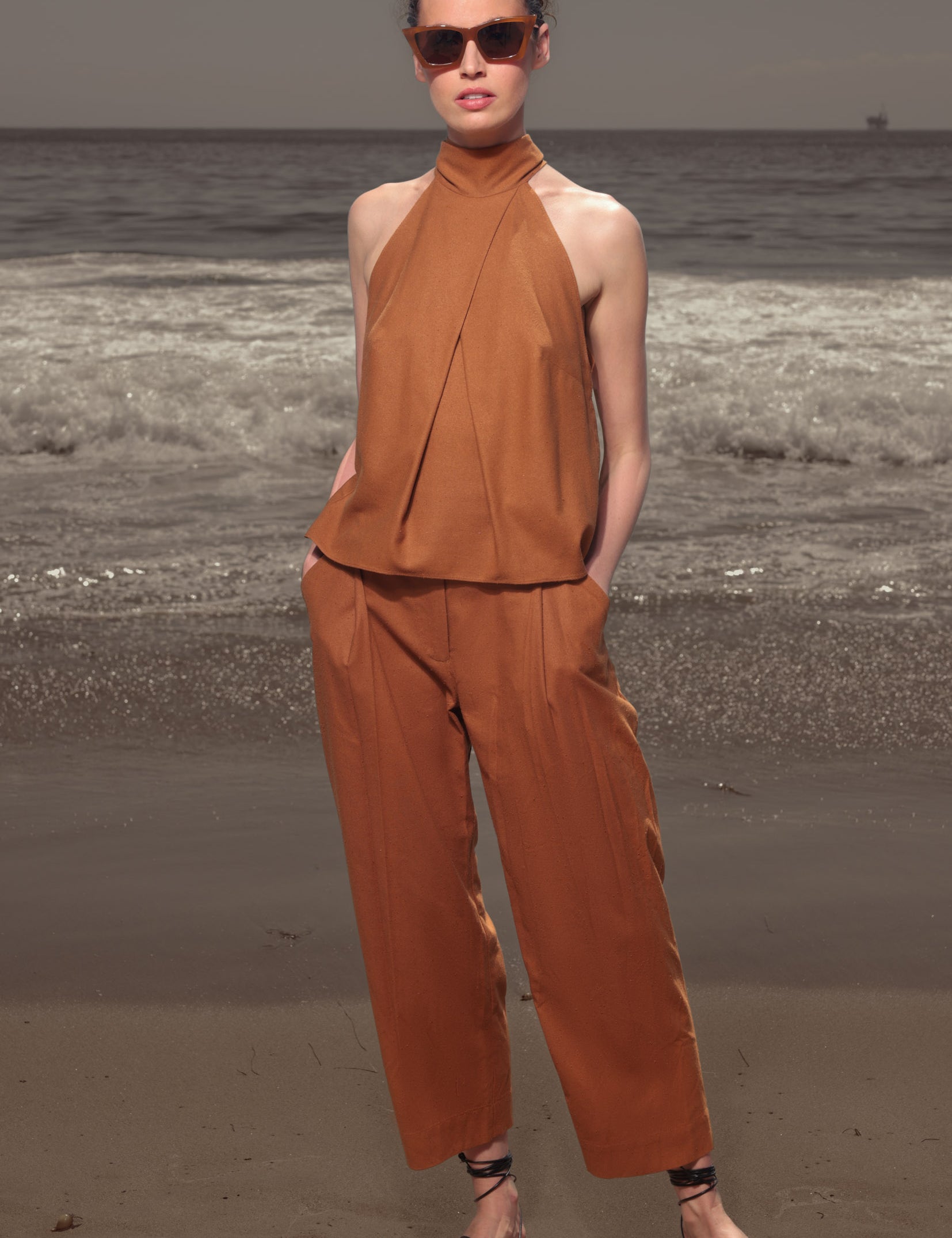 Baptiste Pant - Golden Brown Silk Noil - Heidi Merrick