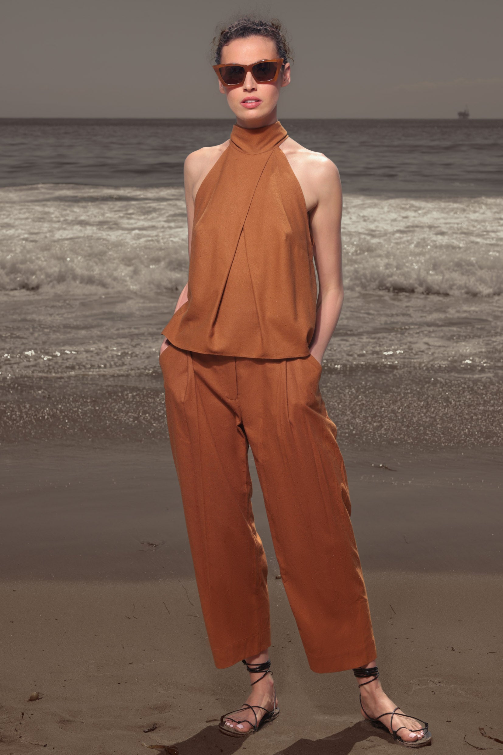Baptiste Pant - Golden Brown Silk Noil - Heidi Merrick