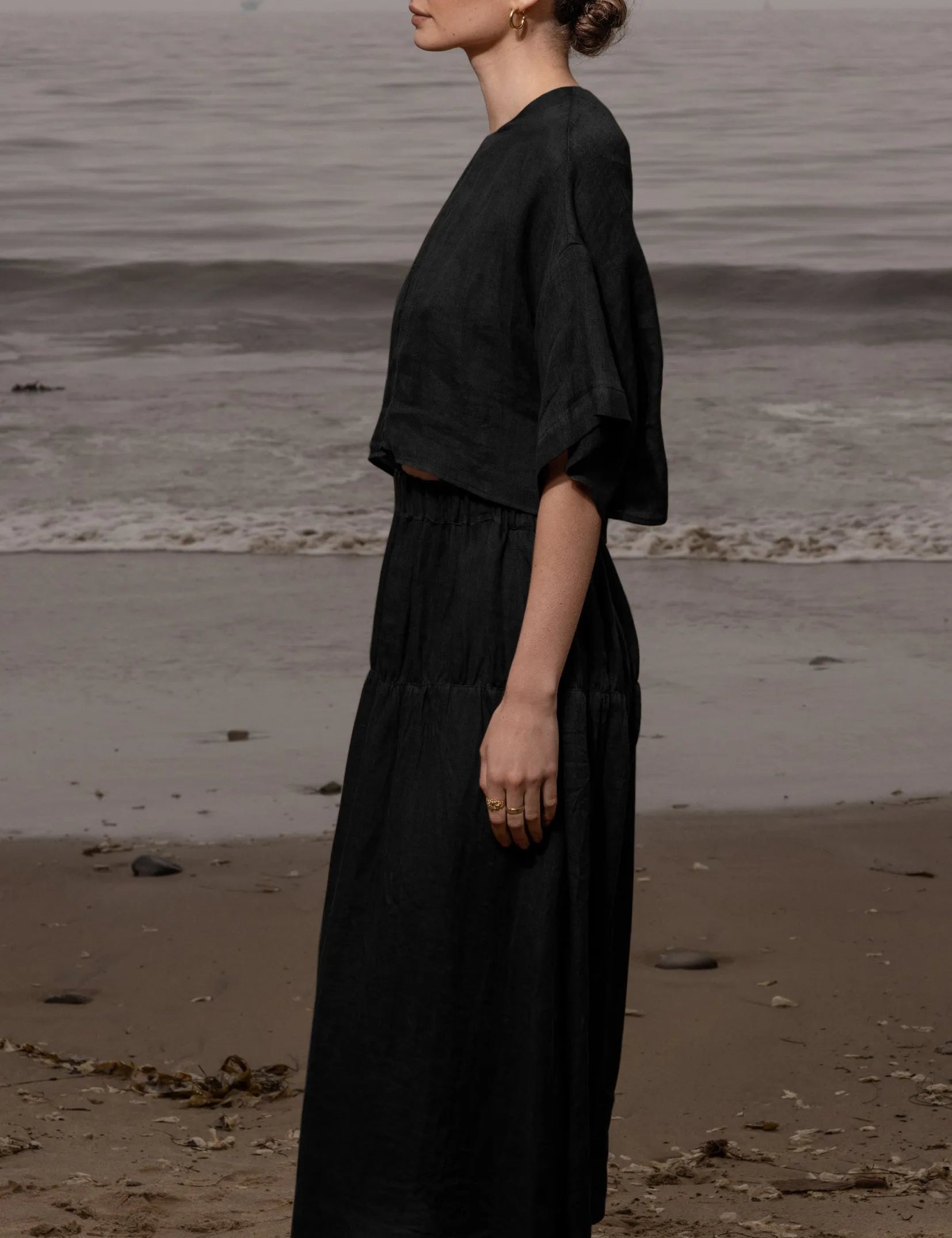 Enzo Skirt - Noir Tissue Linen - Heidi Merrick