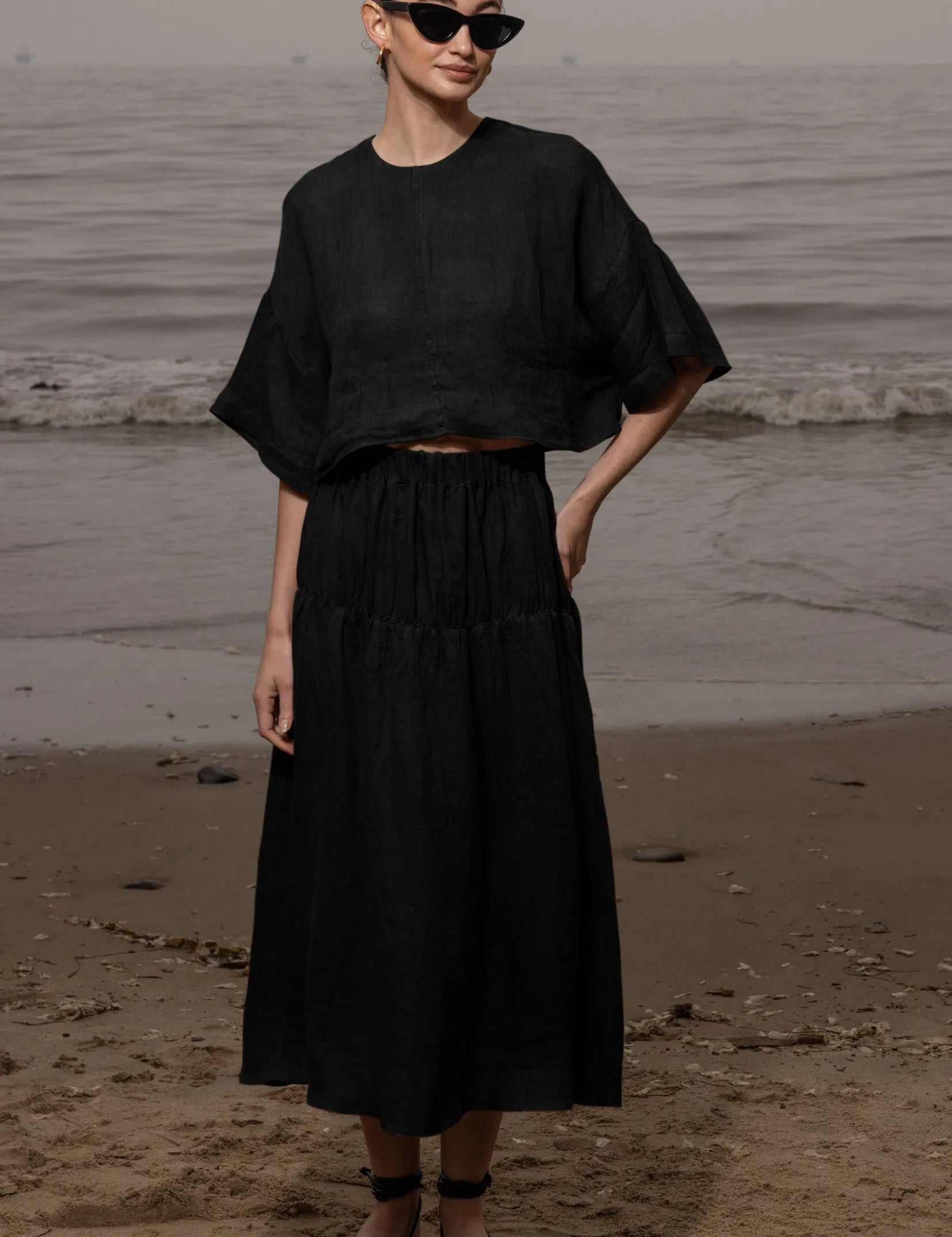 Enzo Skirt - Noir Tissue Linen - Heidi Merrick