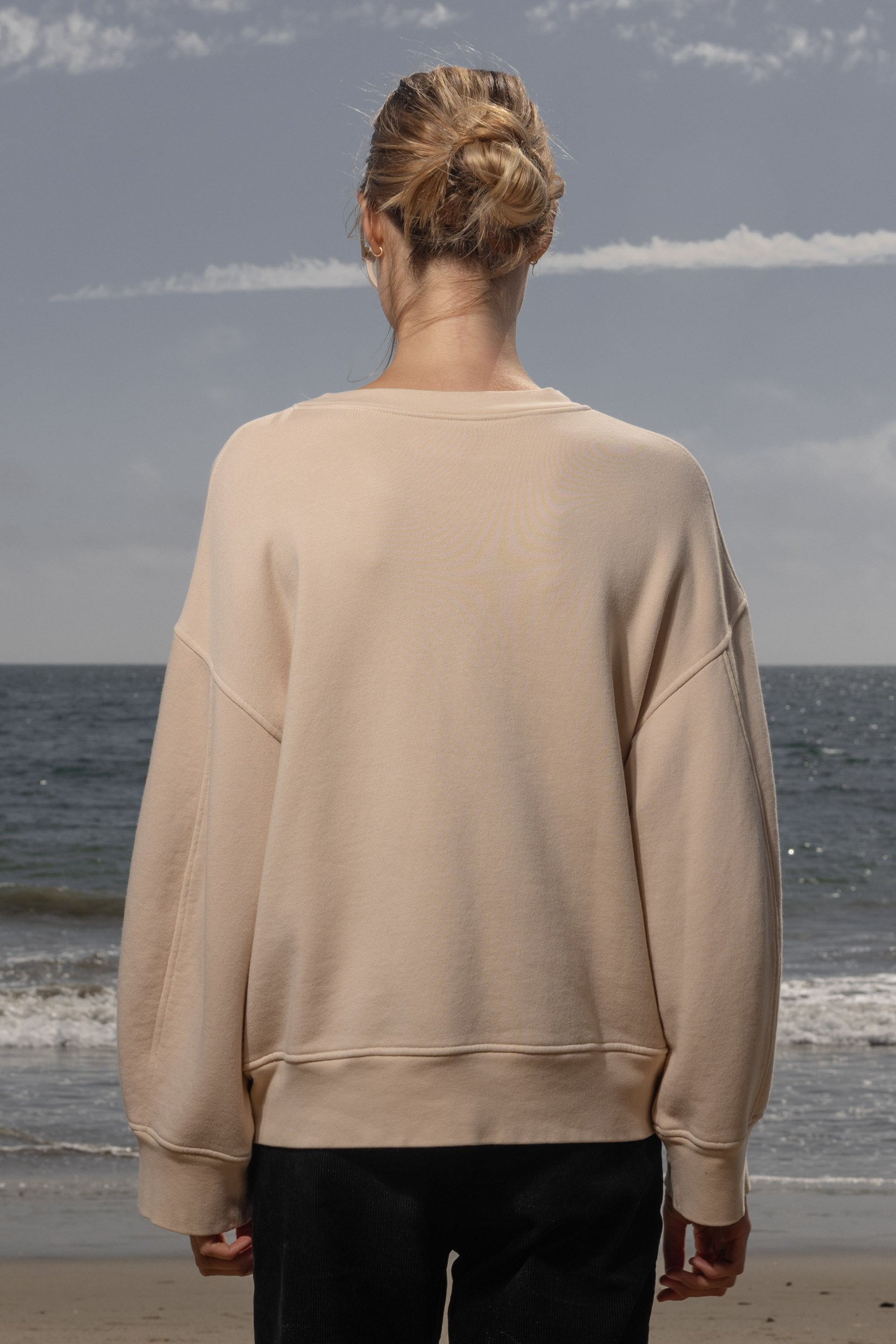 Barrel Sleeve 70's SRF LA Crewneck - Antique Cream Embroidered - Heidi Merrick