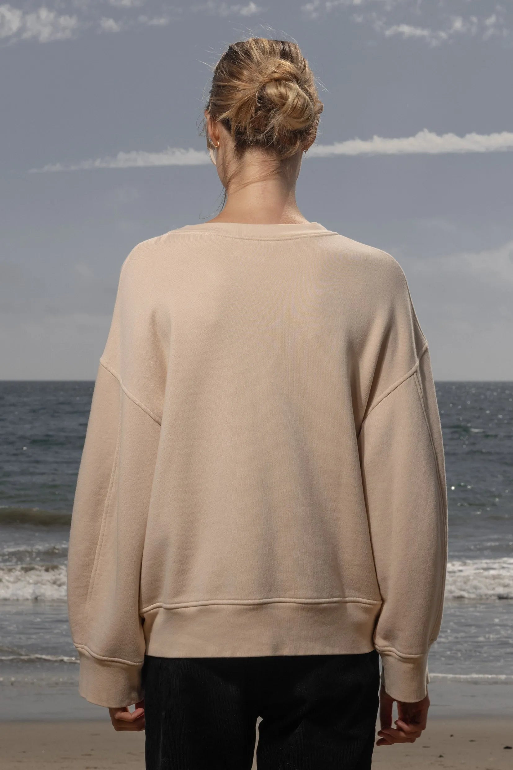 Barrel Sleeve 70's SRF LA Crewneck - Antique Cream Embroidered - Heidi Merrick