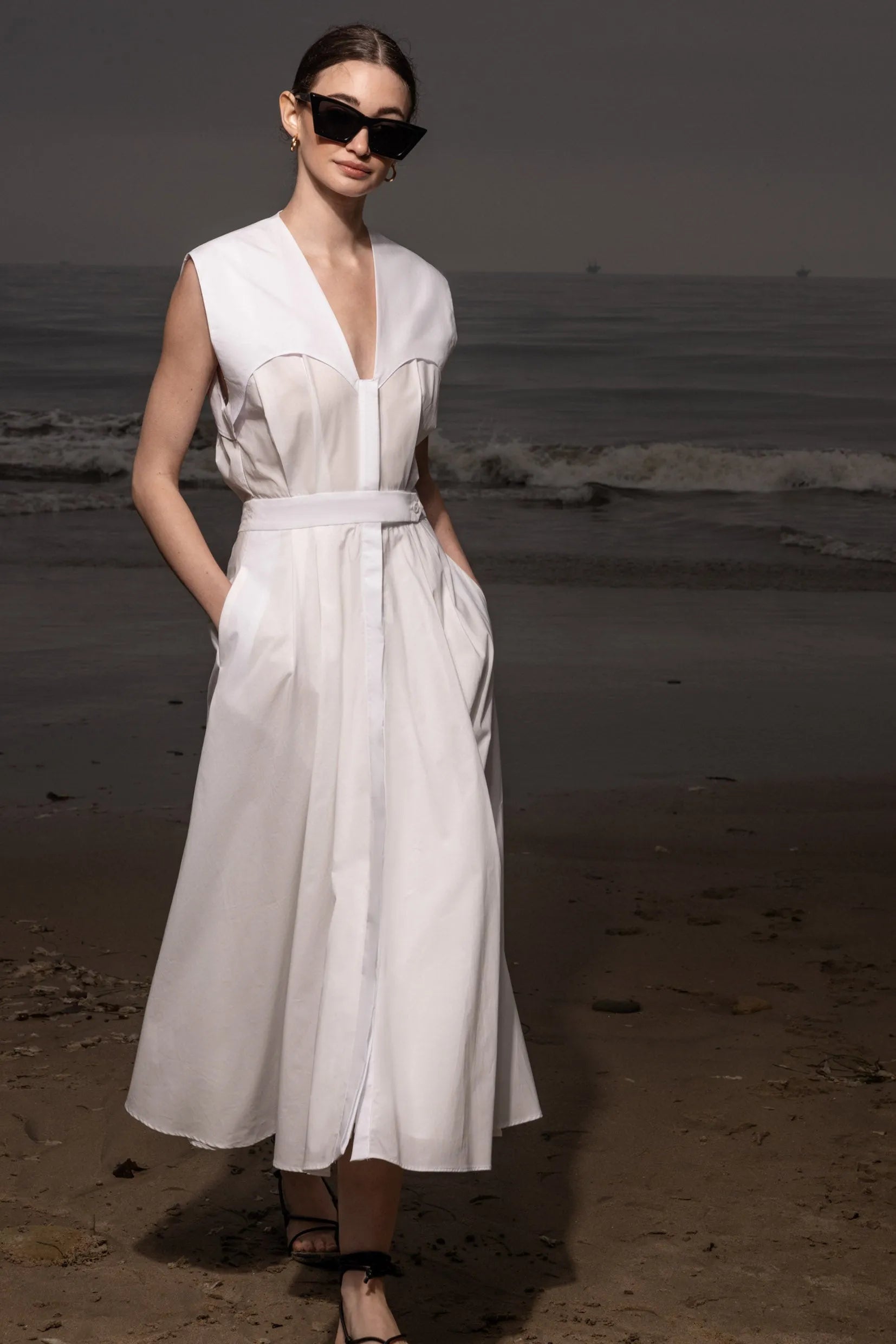 Tasya Dress - White Shirting - Heidi Merrick