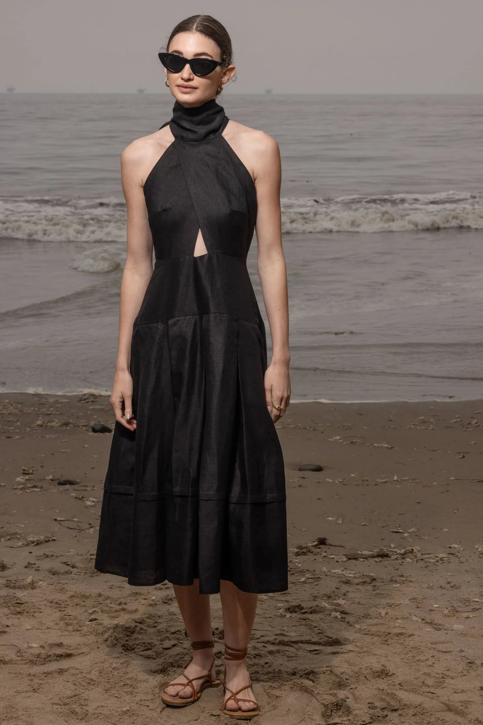 Ginger Dress - Noir Silk & Hemp - Heidi Merrick
