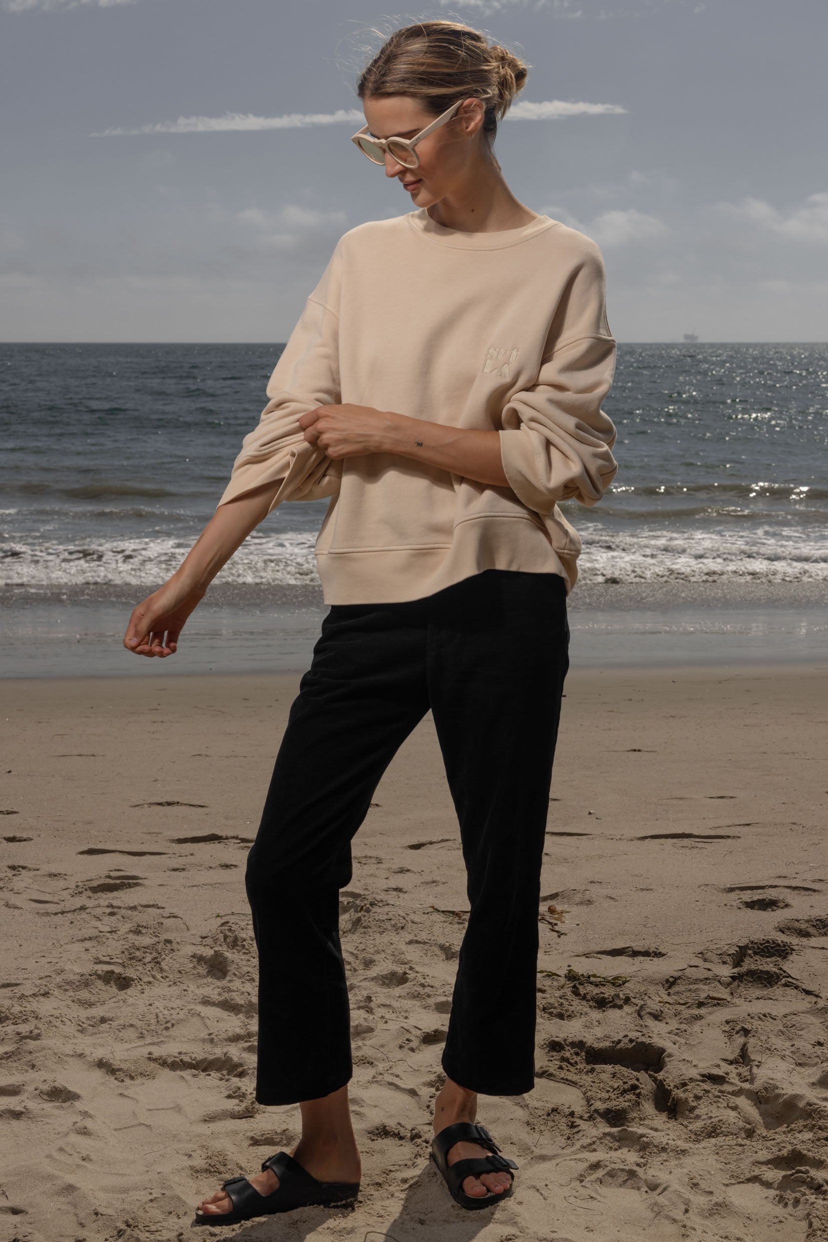 Barrel Sleeve 70's SRF LA Crewneck - Antique Cream Embroidered - Heidi Merrick