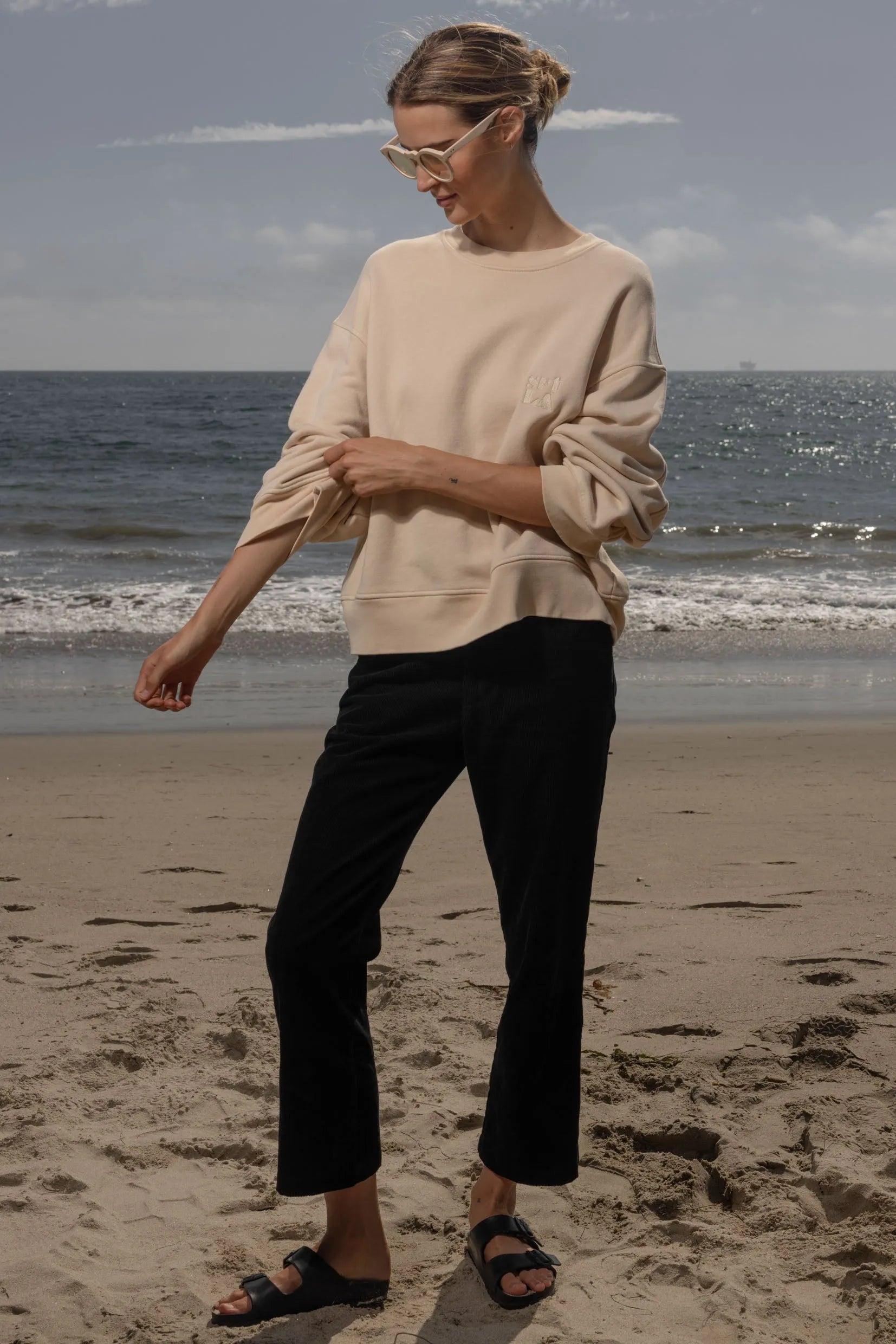 Barrel Sleeve 70's SRF LA Crewneck - Antique Cream Embroidered - Heidi Merrick