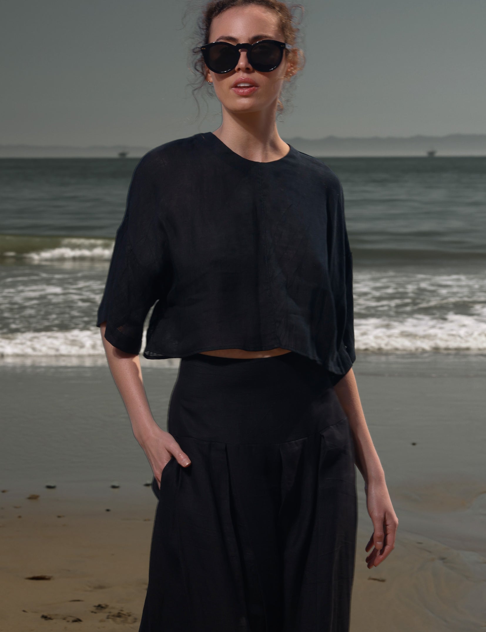 Mojave Top - Noir Tissue Linen - Heidi Merrick
