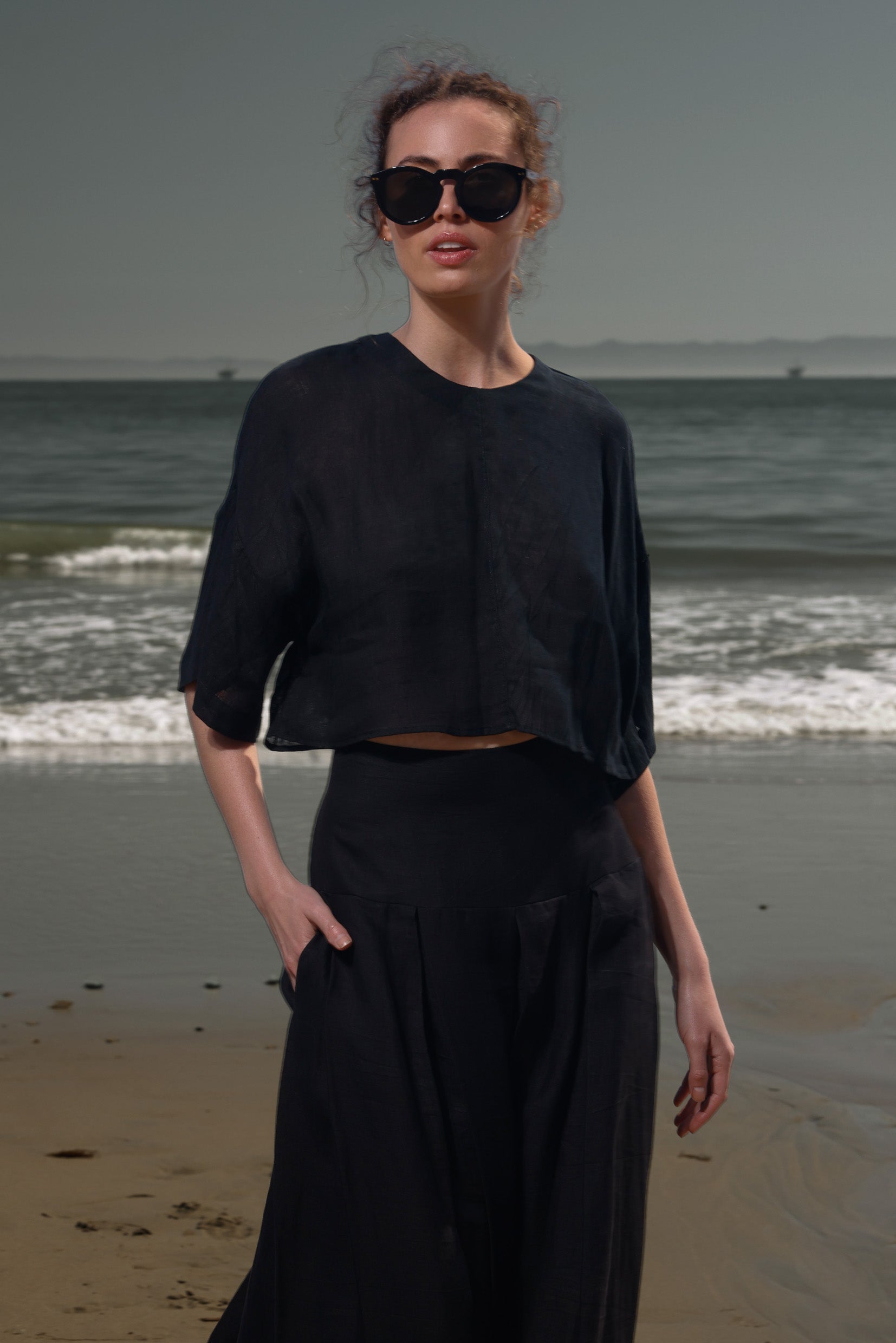 Mojave Top - Noir Tissue Linen - Heidi Merrick