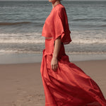 Marbella Skirt - Vermilion Tissue Linen - Heidi Merrick