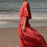 Marbella Skirt - Vermilion Tissue Linen - Heidi Merrick