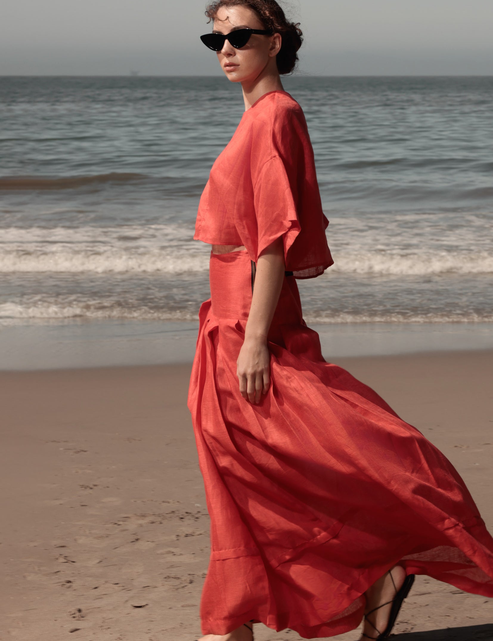Marbella Skirt - Vermilion Tissue Linen