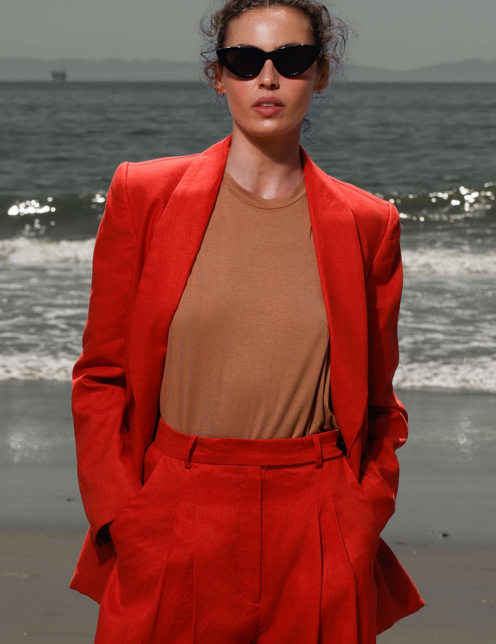 Zelda Blazer - Vermilion Linen - Heidi Merrick