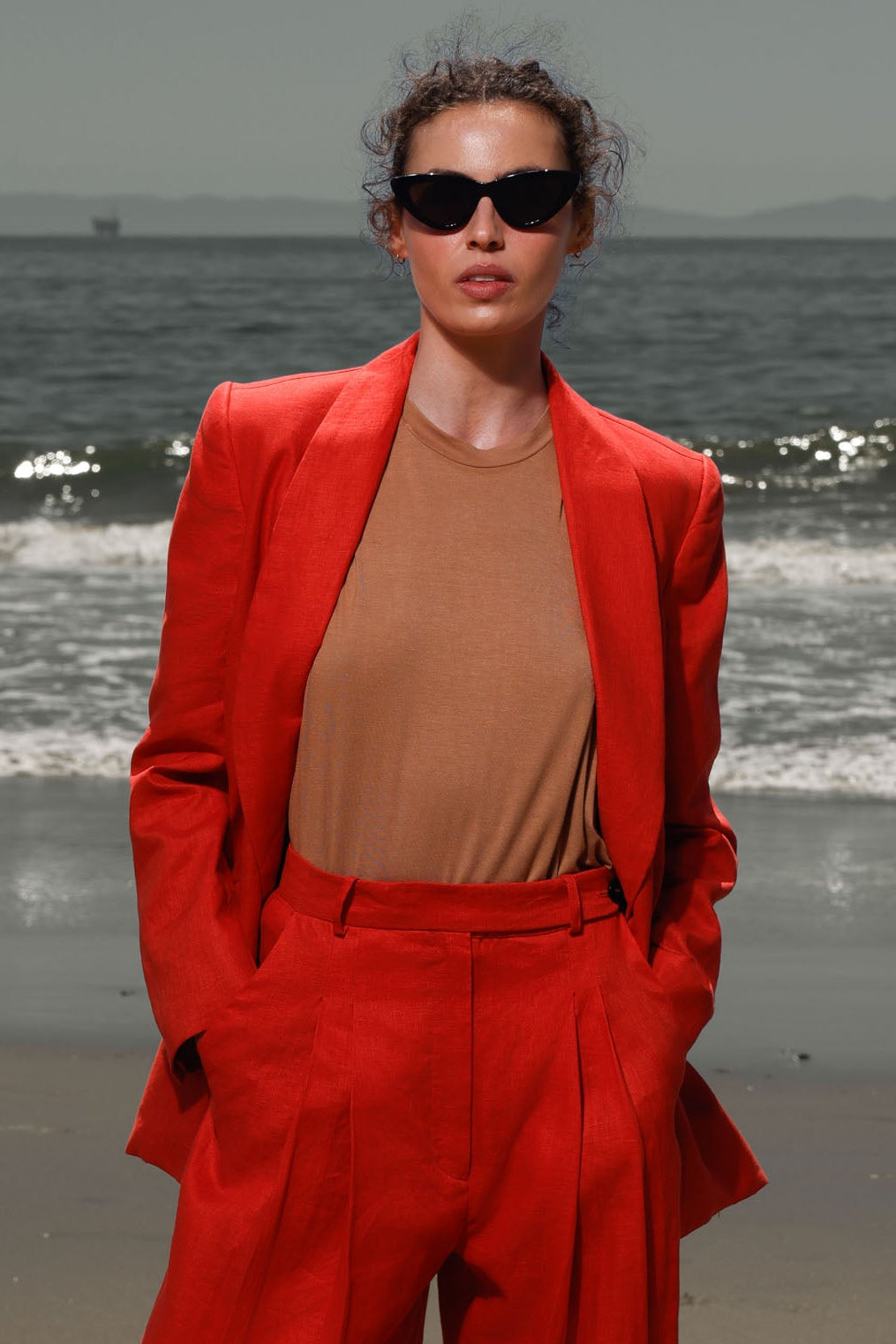 Zelda Blazer - Vermilion Linen - Heidi Merrick