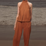 Baptiste Pant - Golden Brown Silk Noil - Heidi Merrick