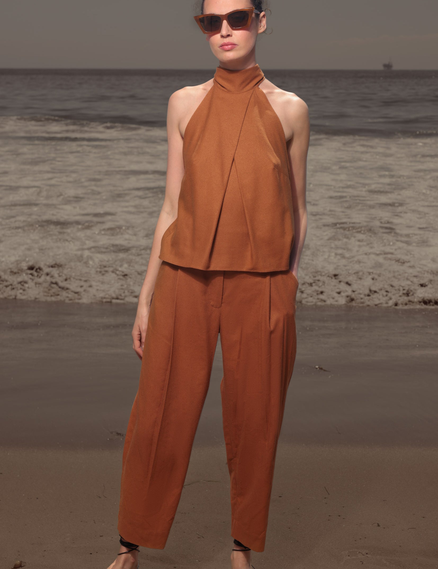 Baptiste Pant - Golden Brown Silk Noil - Heidi Merrick