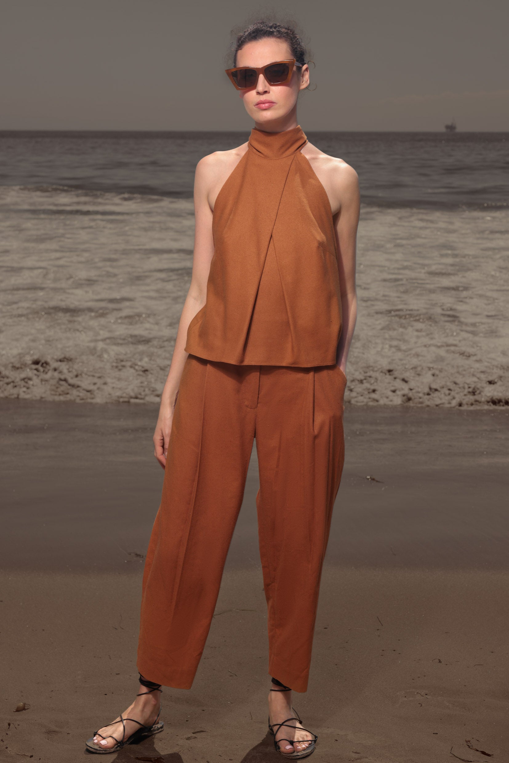 Baptiste Pant - Golden Brown Silk Noil - Heidi Merrick