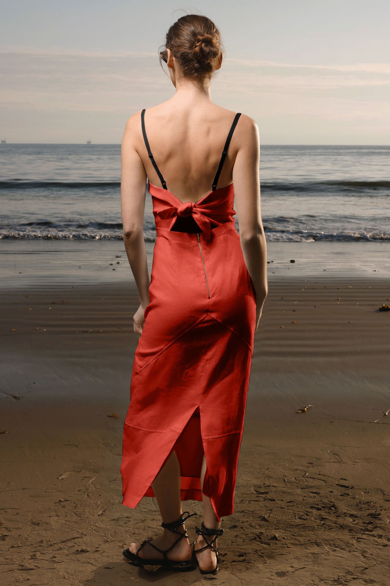 Gia Dress - Vermilion Linen - Heidi Merrick