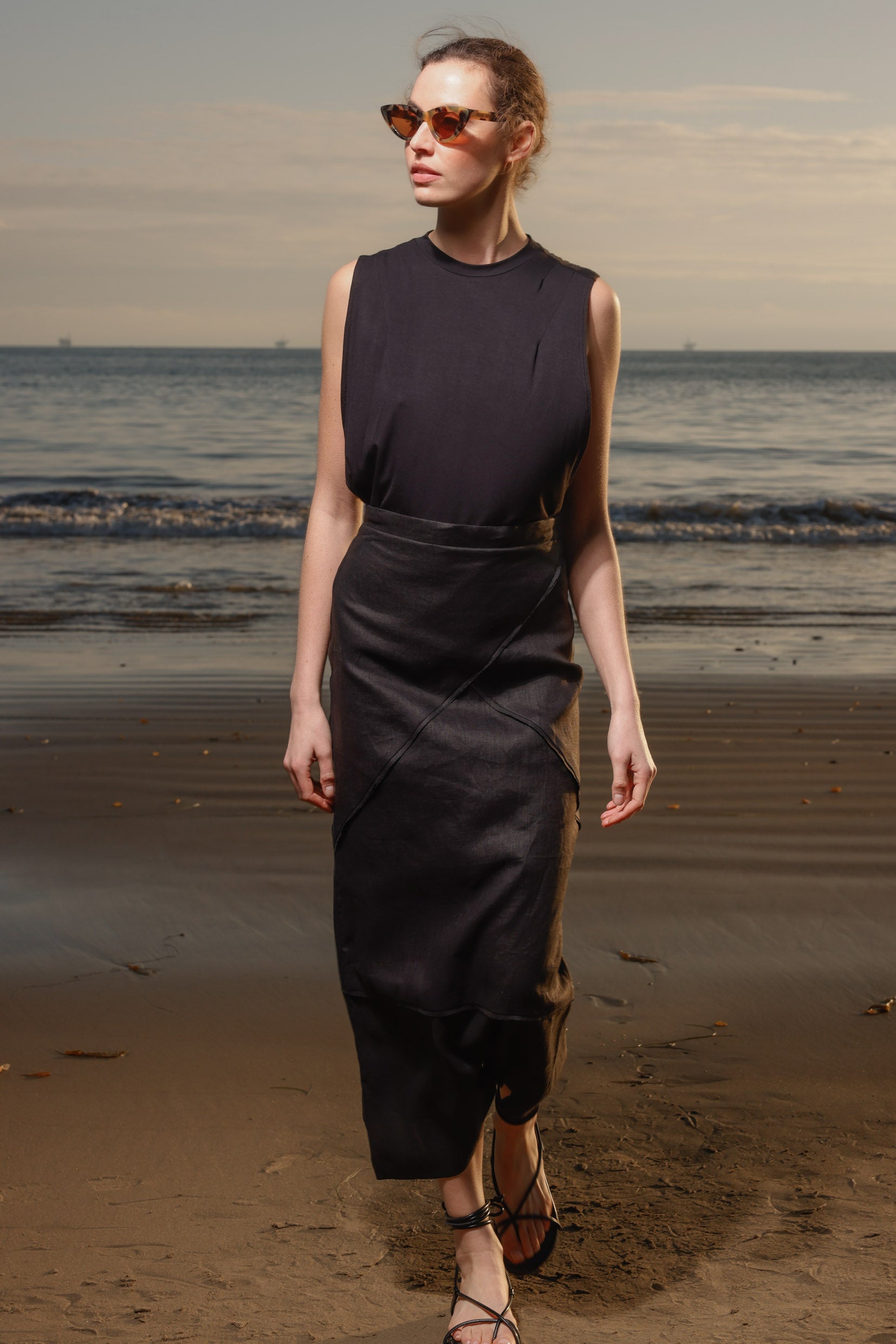 Geometry Skirt - Black Linen - Heidi Merrick