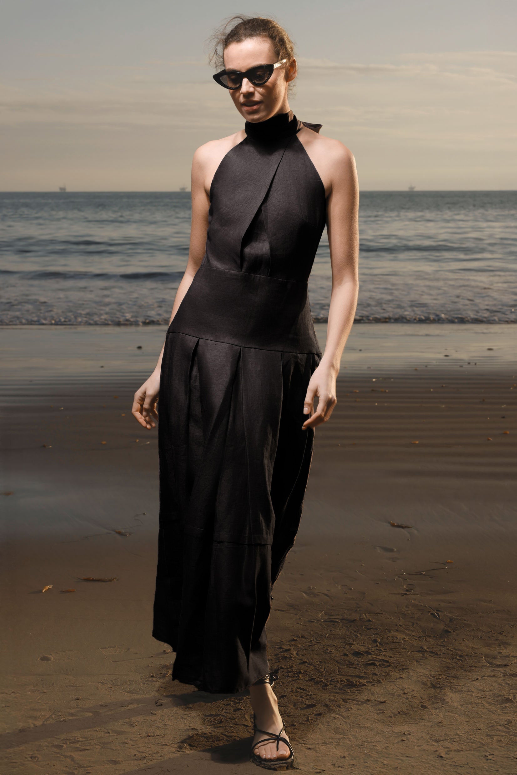 Nysa Dress - Black Linen - Heidi Merrick
