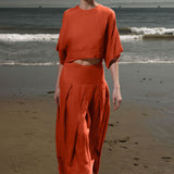 Marbella Skirt - Vermilion Tissue Linen - Heidi Merrick
