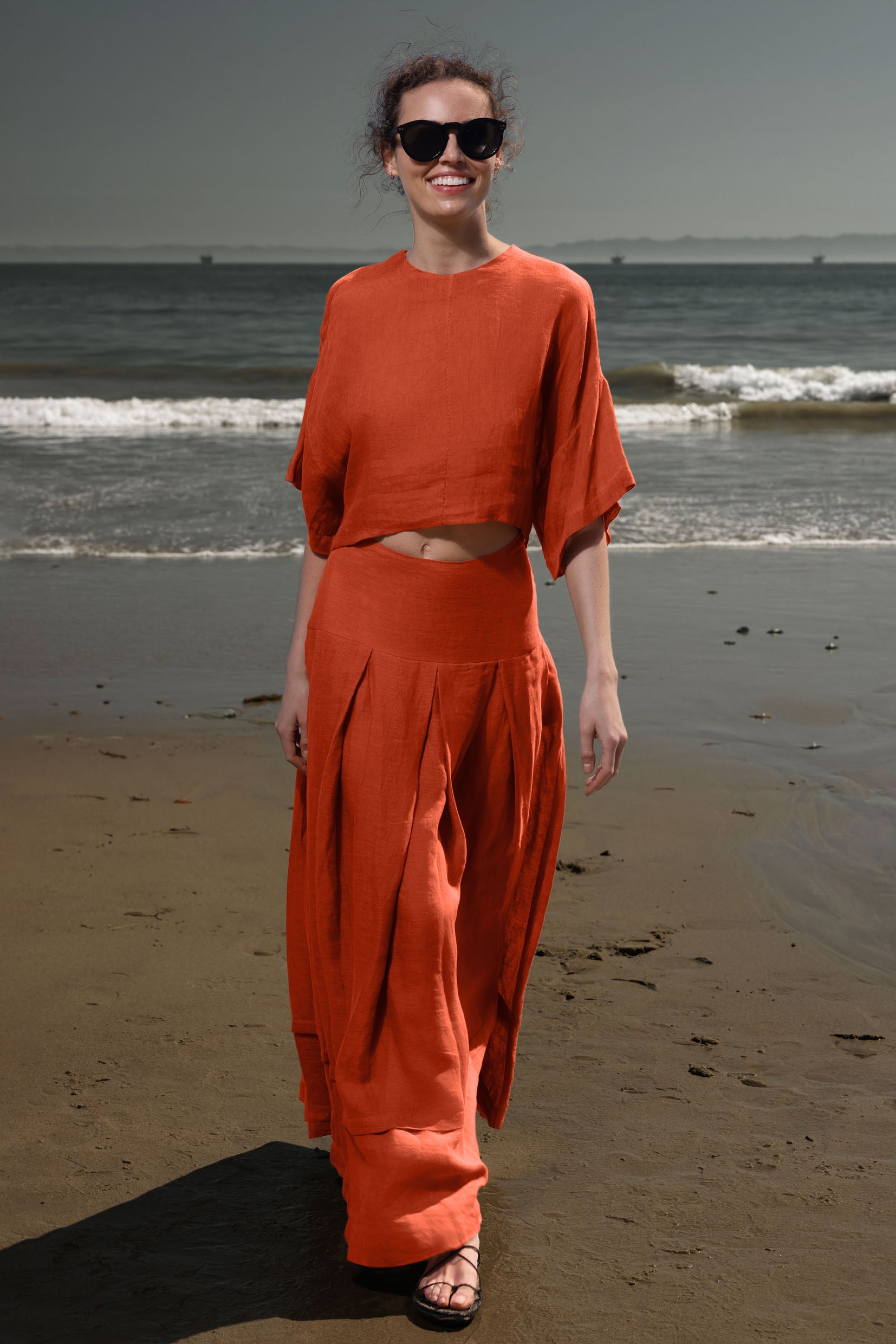 Marbella Skirt - Vermilion Tissue Linen - Heidi Merrick