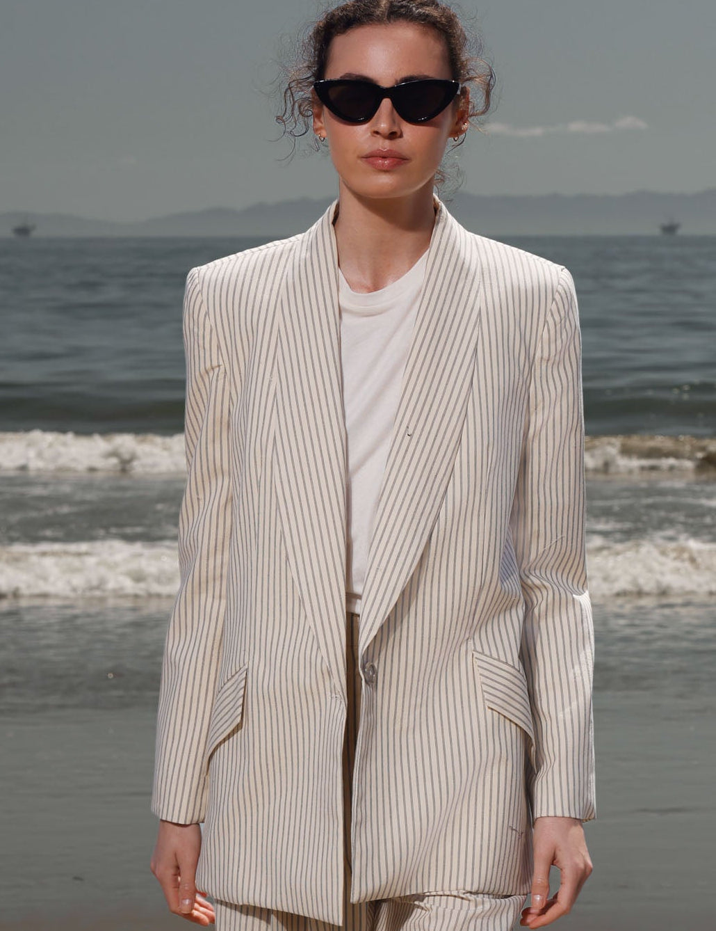 Zelda Blazer - Cream Ticking Stripe - Heidi Merrick