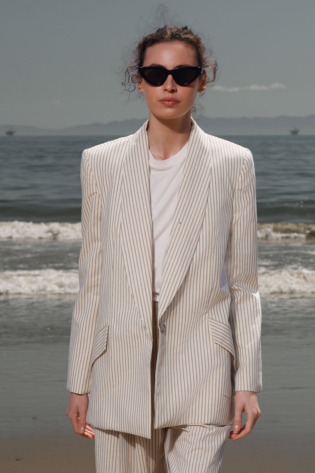 Zelda Blazer - Cream Ticking Stripe - Heidi Merrick