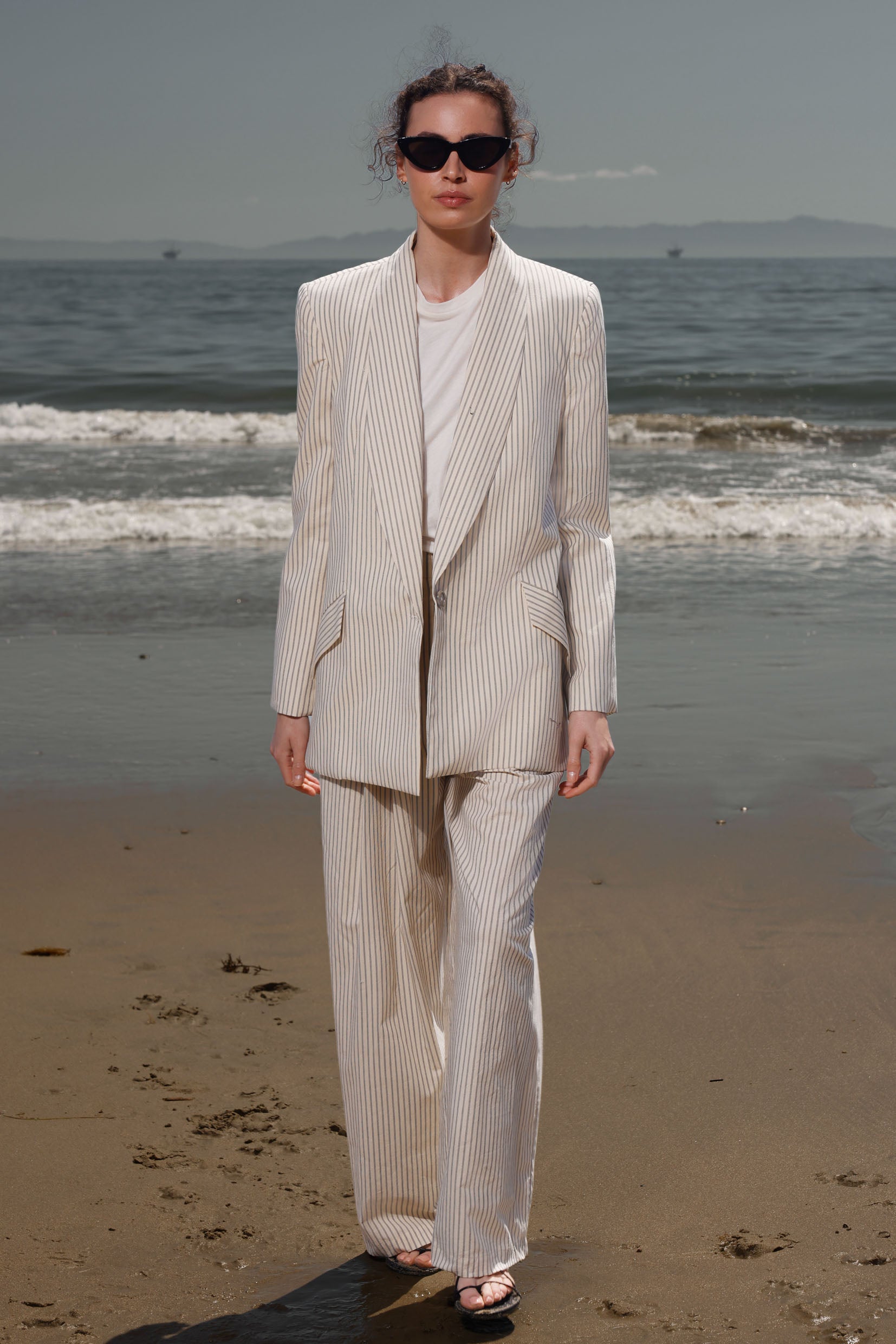Zelda Blazer - Cream Ticking Stripe - Heidi Merrick