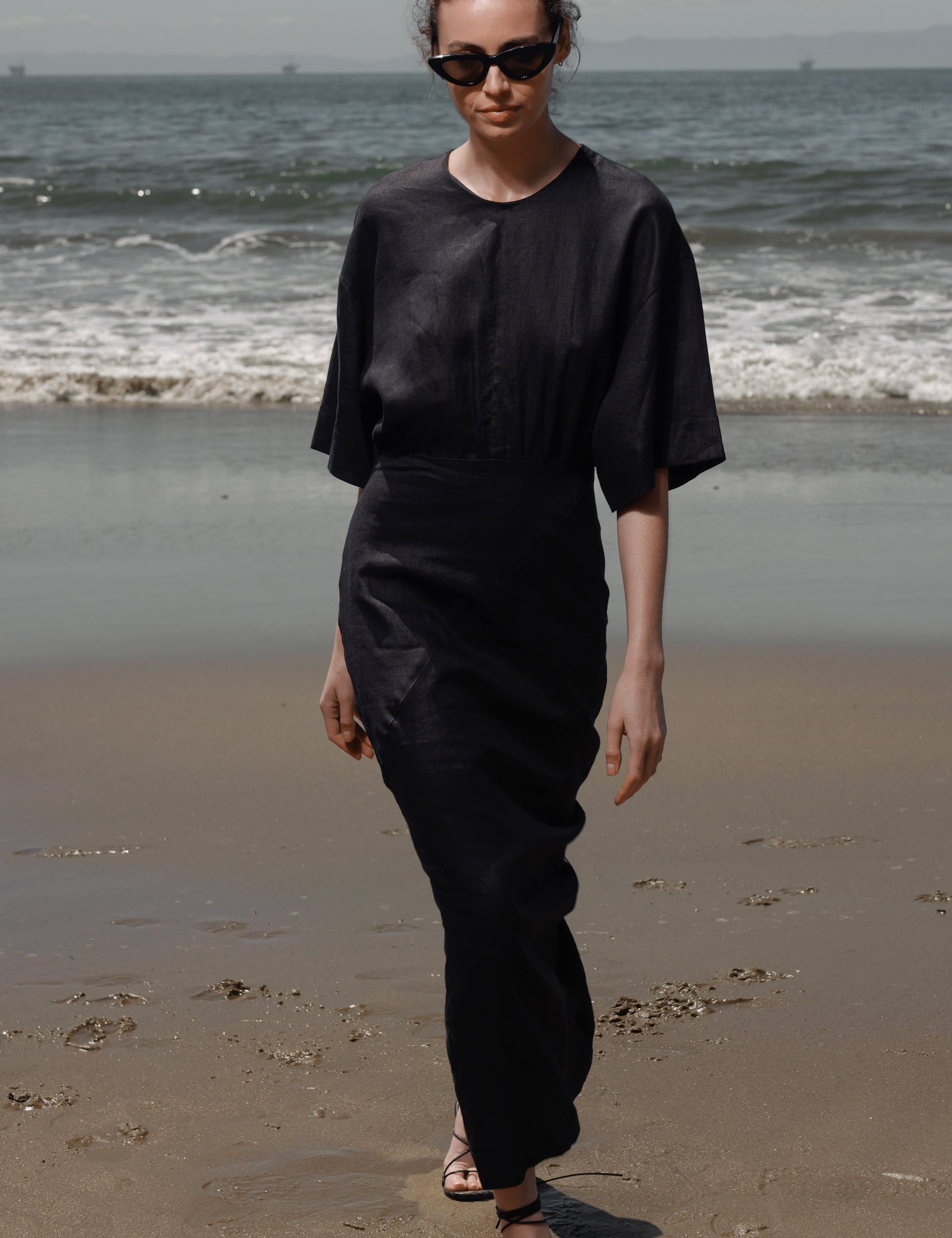 Fauna Dress - Black Linen - Heidi Merrick