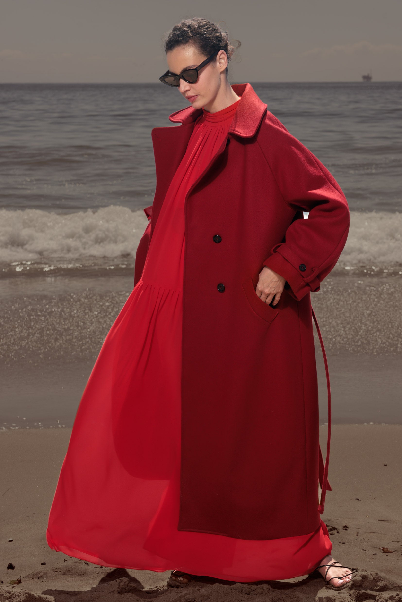 Fog Coat - Maroon Red Wool - Heidi Merrick