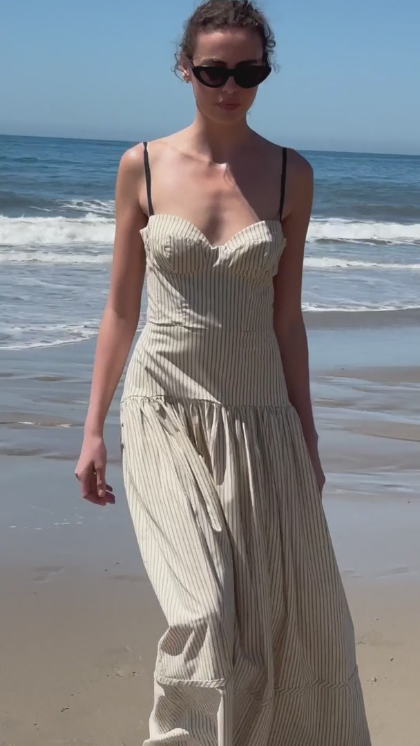 Garden Dress - video - Cream Ticking Stripe