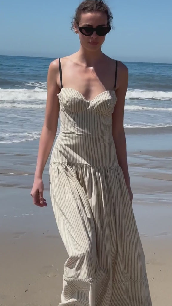 Garden Dress - video - Cream Ticking Stripe