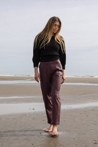 Image 7 of 8 - STRAIGHT PANT - BURGUNDY LEATHER