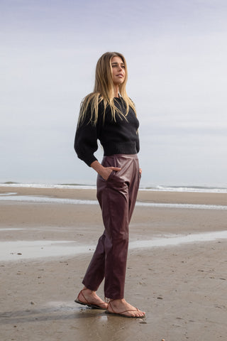 Image 6 of 8 - STRAIGHT PANT - BURGUNDY LEATHER 