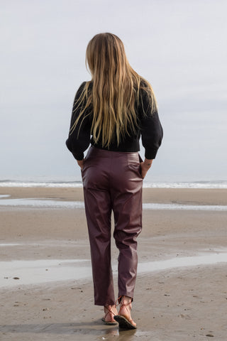 Image 5 of 8 - STRAIGHT PANT - BURGUNDY LEATHER 